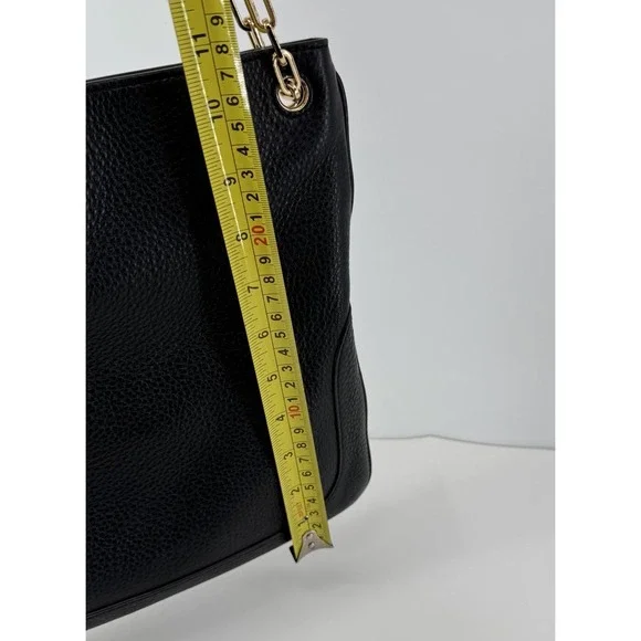 Tory Burch Black Pebbled Leather Tote Gold Chain Strap Shoulder Bag Classic Chic - Picture 13 of 14